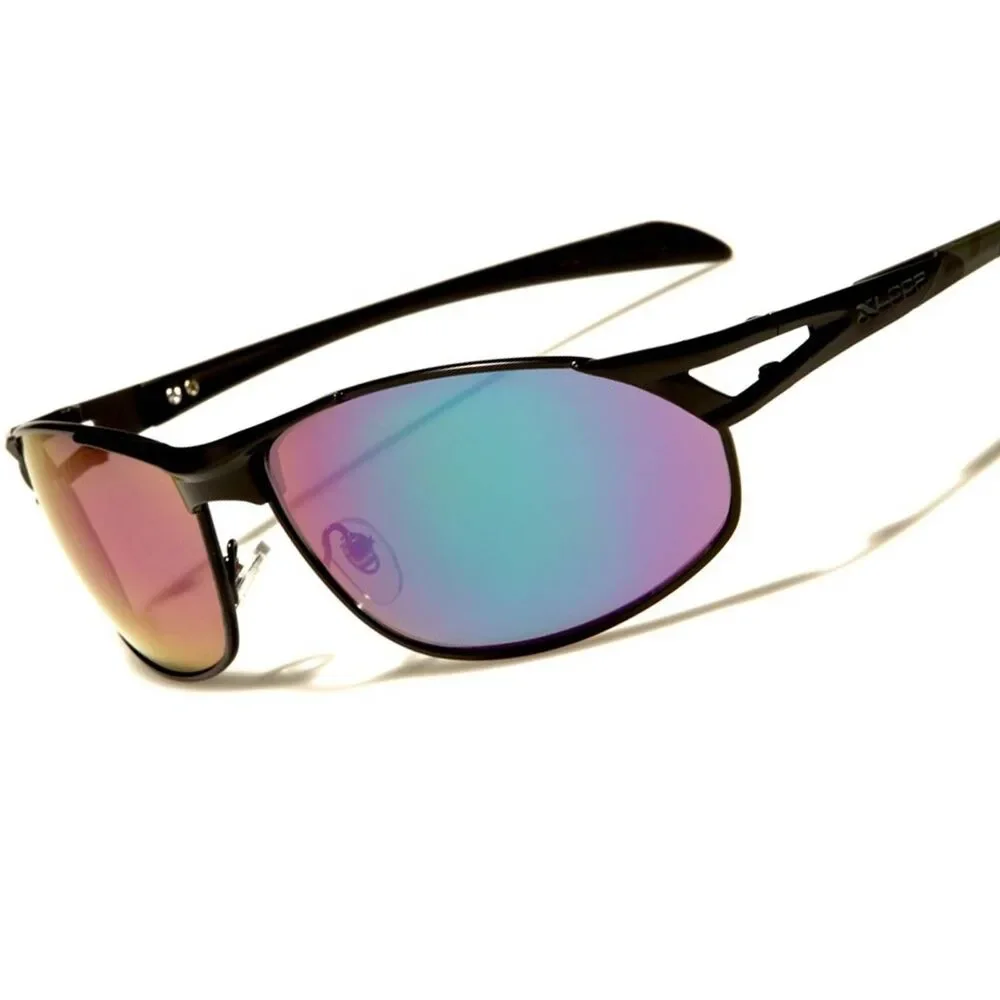 Green Mirrored Lens Camo Temple Stylish Mens Fashion Rectangle Sporty Sunglasses